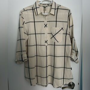 UE Cream and Black Plaid Button Down Shirt